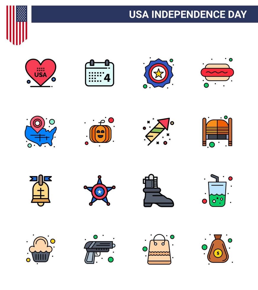 usa joyeux jour de l'indépendancepictogramme ensemble de 16 lignes simples remplies d'états chaud je nourriture américaine hot dog modifiable usa day vector design elements