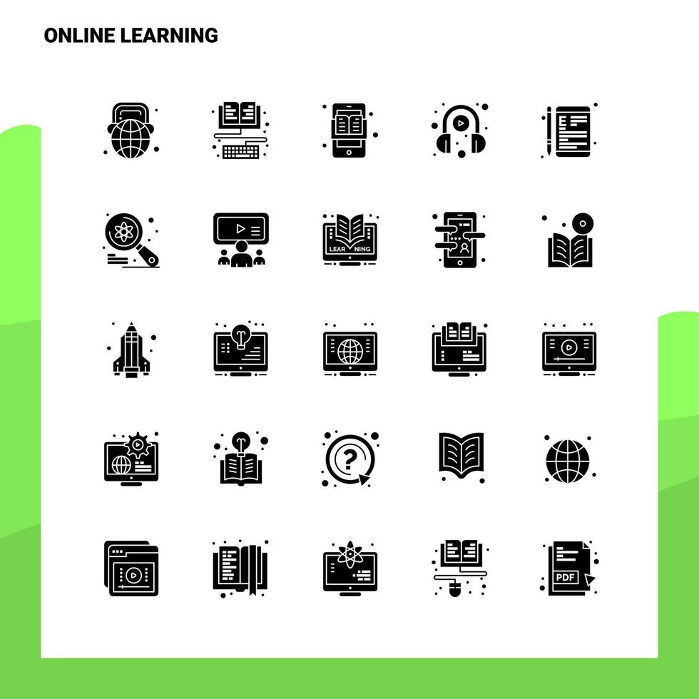 25 jeu d'icônes d'apprentissage en ligne modèle d'illustration vectorielle d'icône de glyphe solide pour des idées web et mobiles pour une entreprise vecteur