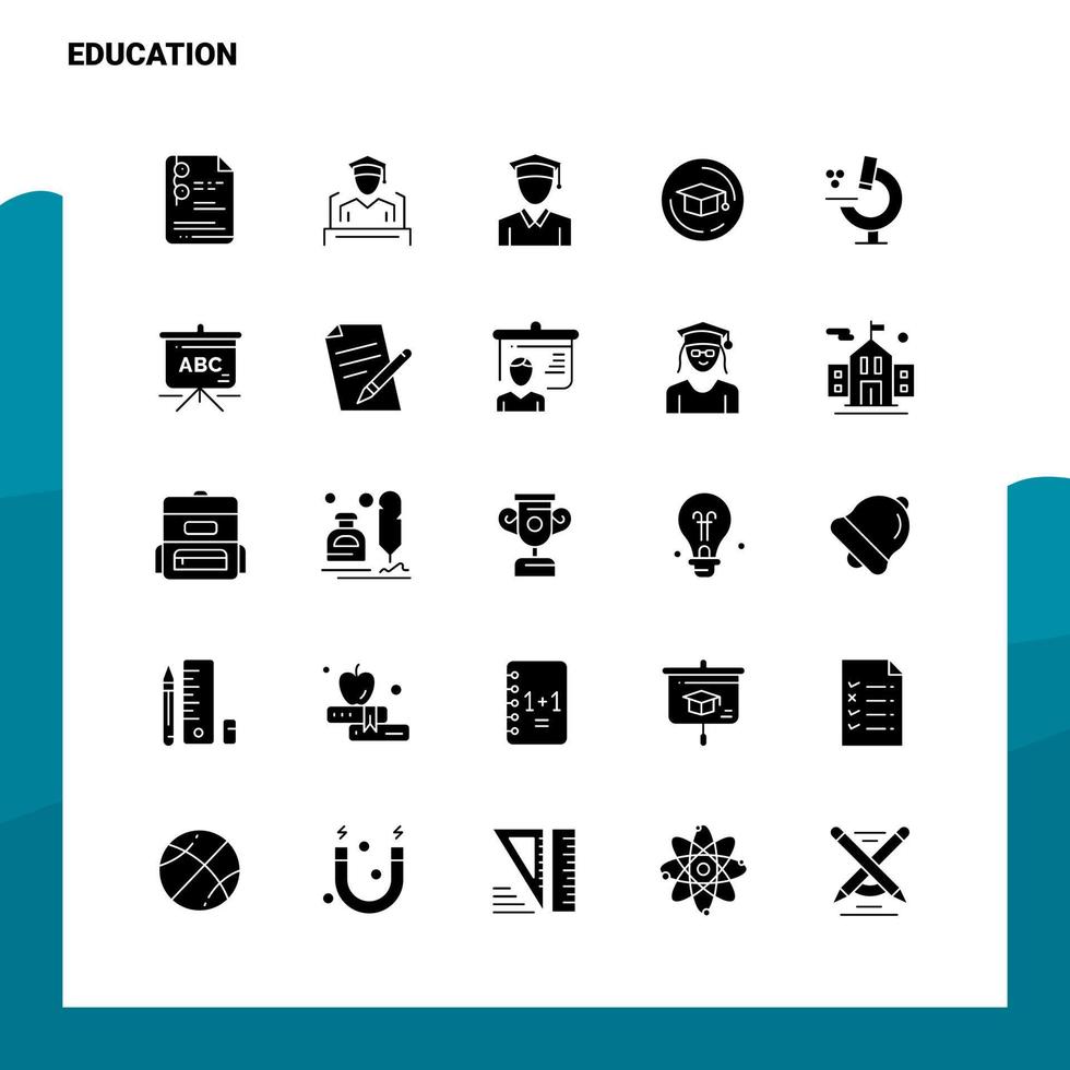 25 jeu d'icônes d'éducation modèle d'illustration vectorielle d'icône de glyphe solide pour des idées web et mobiles pour une entreprise commerciale vecteur