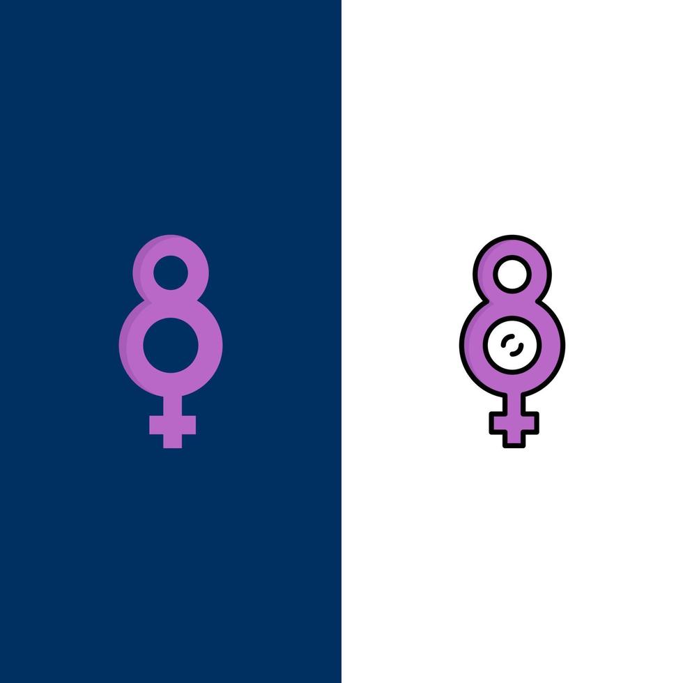 huit 8 icônes féminines de symbole plat et ligne remplie icône ensemble vecteur fond bleu