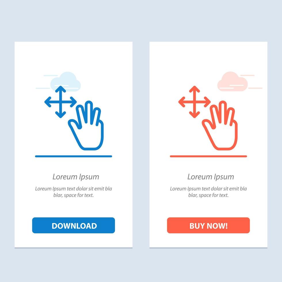 trois gestes de doigt tiennent le bleu et le rouge téléchargez et achetez maintenant le modèle de carte de widget web vecteur