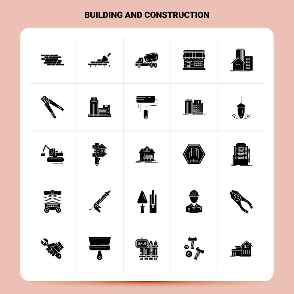 ensemble d'icônes de construction et de construction solides 25 icônes vectorielles de conception de style de glyphe ensemble d'idées d'affaires web et mobiles illustration vectorielle de conception vecteur