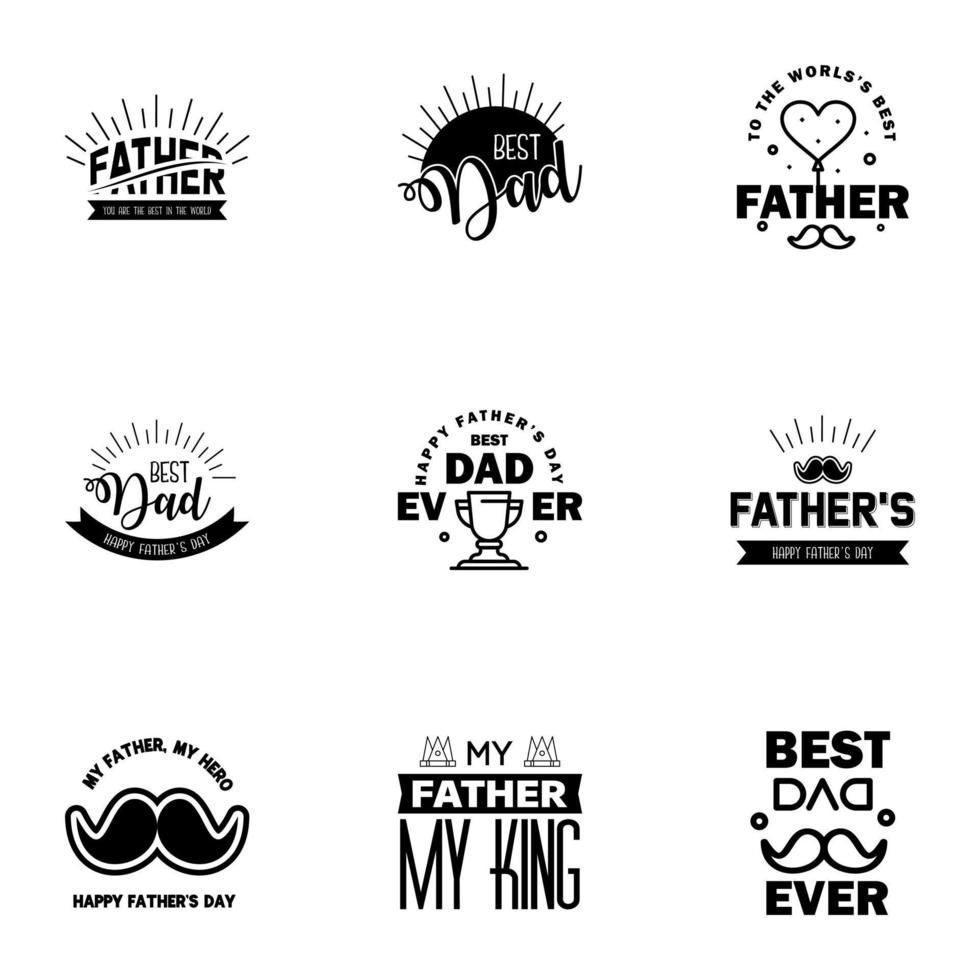 9 ensemble noir de vecteur joyeux fête des pères typographie vintage icônes lettrage pour cartes de voeux bannières conception de t-shirt fête des pères éléments de conception vectoriels modifiables