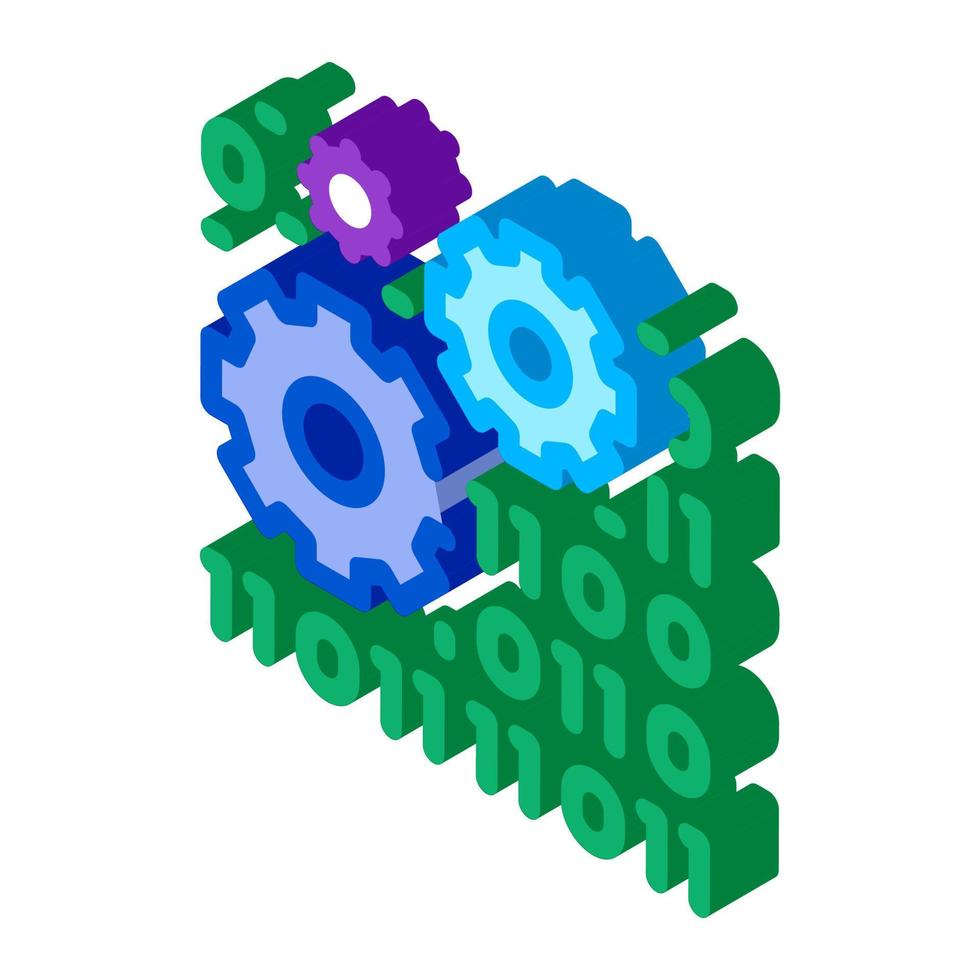 processus de programmation et de codage de l'illustration vectorielle d'icône isométrique d'apprentissage automatique vecteur