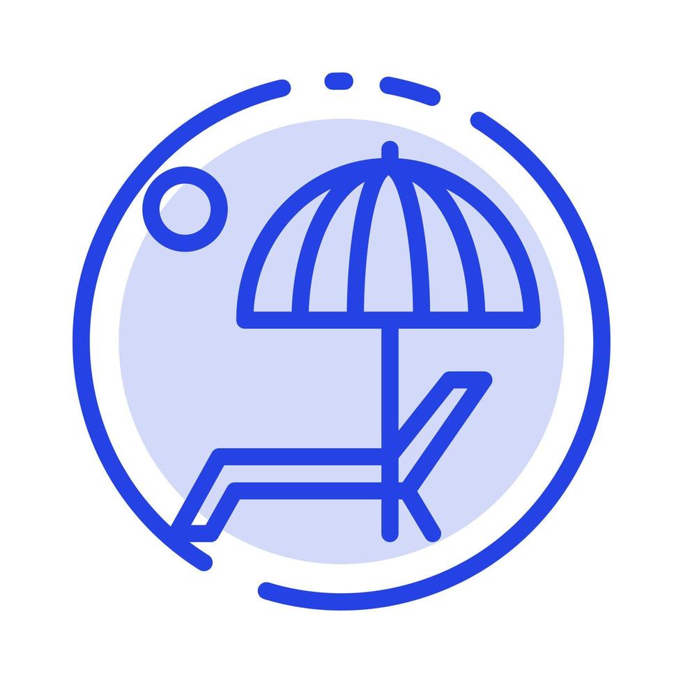 banc de parapluie de plage profitez de l'icône de la ligne en pointillé bleu de l'été vecteur