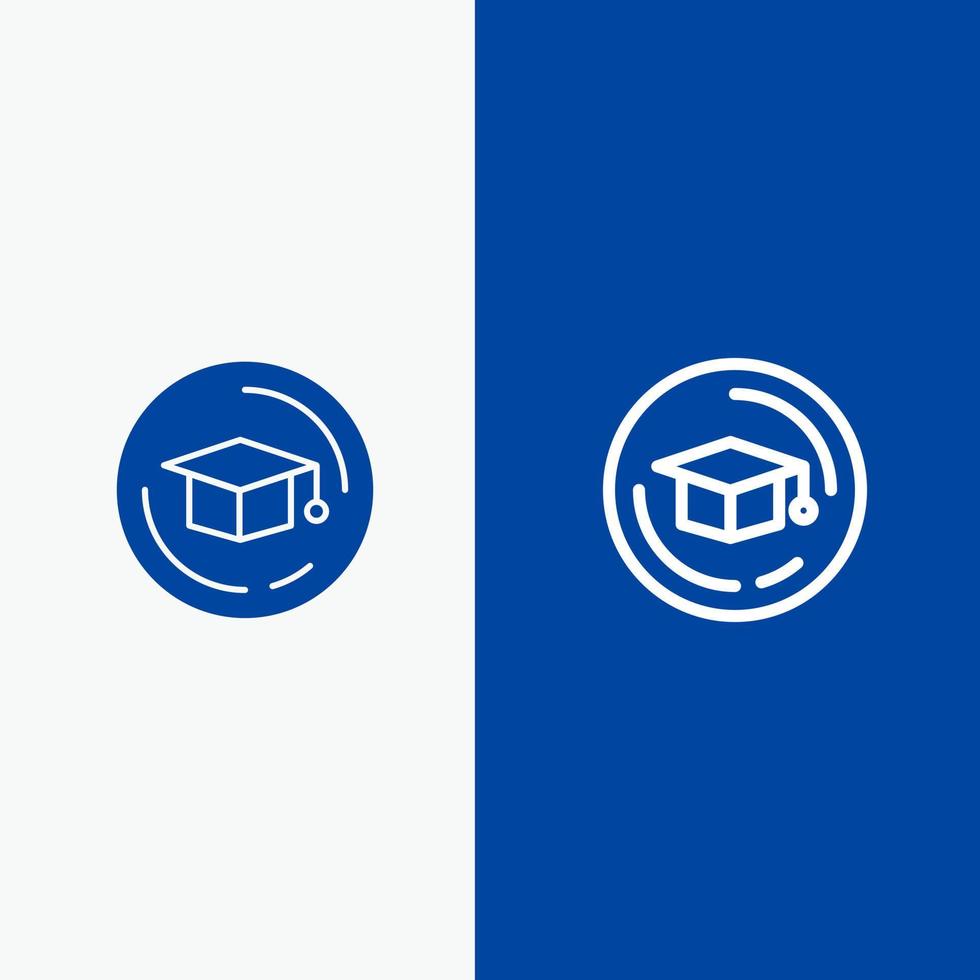 cap education graduation ligne et glyphe icône solide bannière bleue ligne et glyphe icône solide bannière bleue vecteur