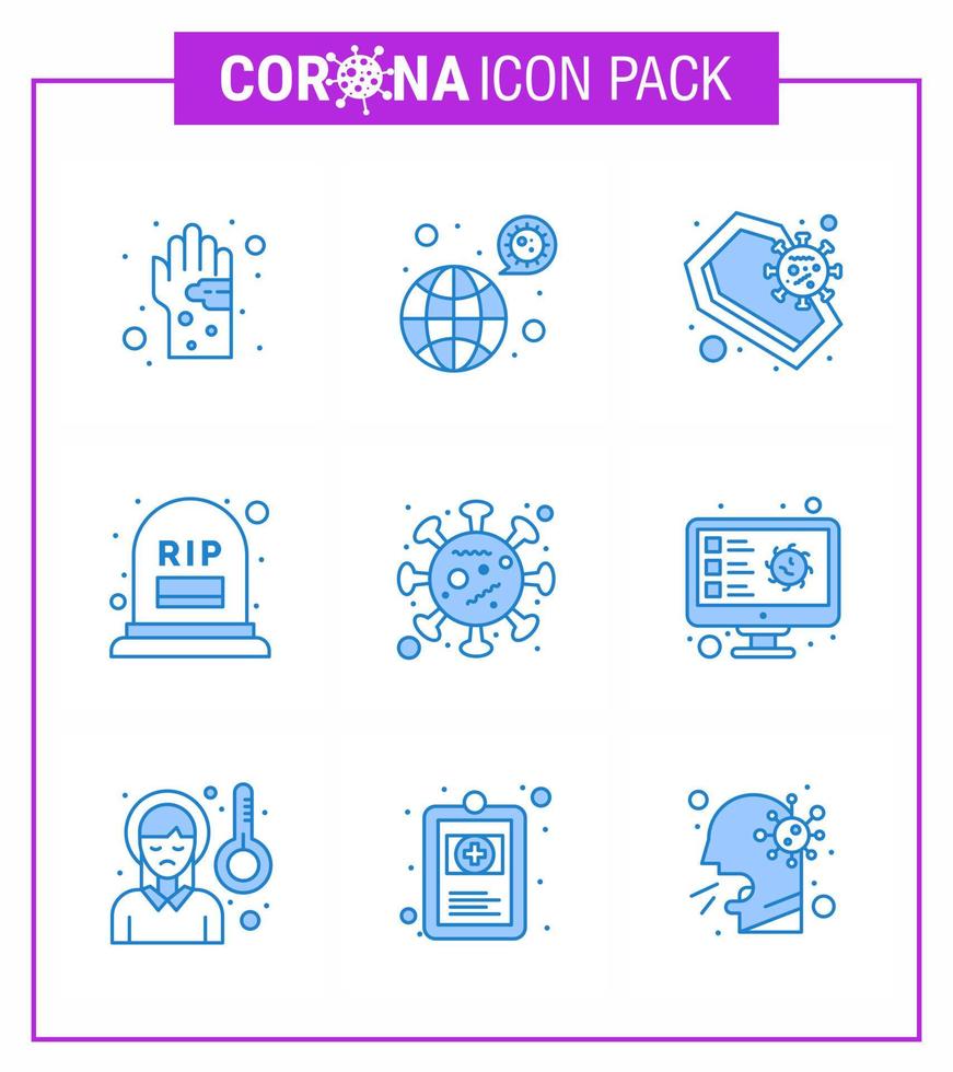 9 ensemble bleu d'icônes épidémiques de virus corona telles que l'infection par le coronavirus du crâne grave coronavirus coronavirus viral 2019nov éléments de conception de vecteur de maladie