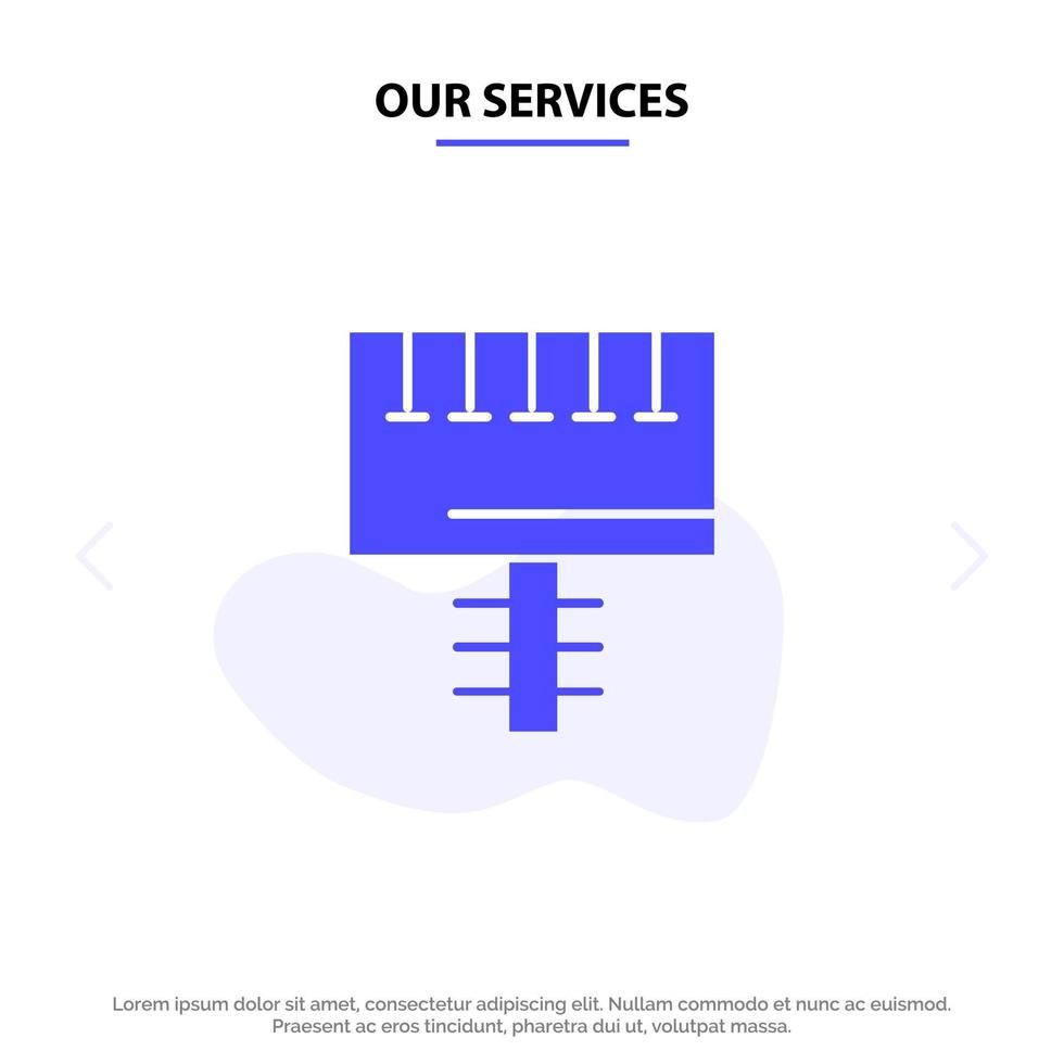 nos services annonce panneau publicitaire enseigne glyphe solide icône modèle de carte web vecteur