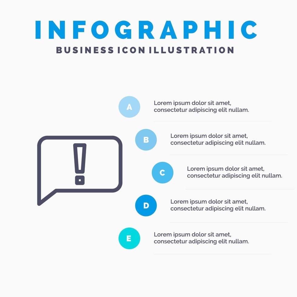 icône de ligne d'interface utilisateur de base d'erreur de chat avec fond d'infographie de présentation en 5 étapes vecteur