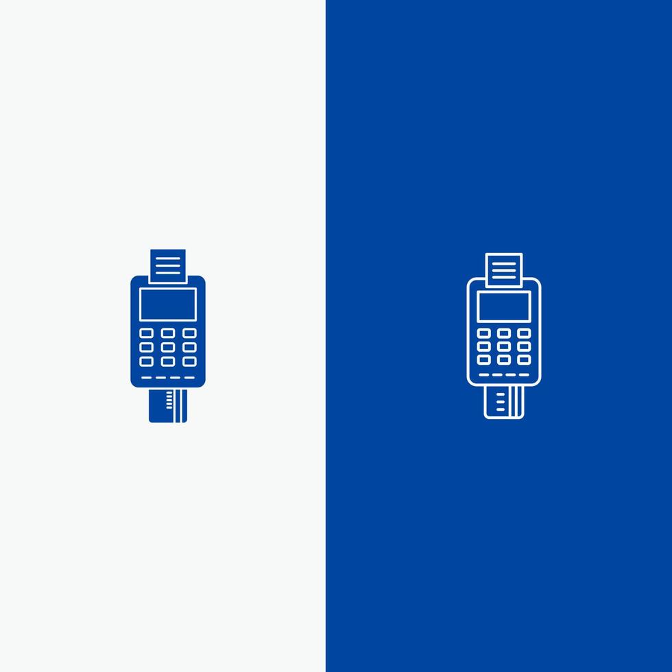 machine carte de visite vérifier carte de crédit machine à carte de crédit paiement atm ligne et glyphe icône solide bannière bleue ligne et glyphe icône solide bannière bleue vecteur