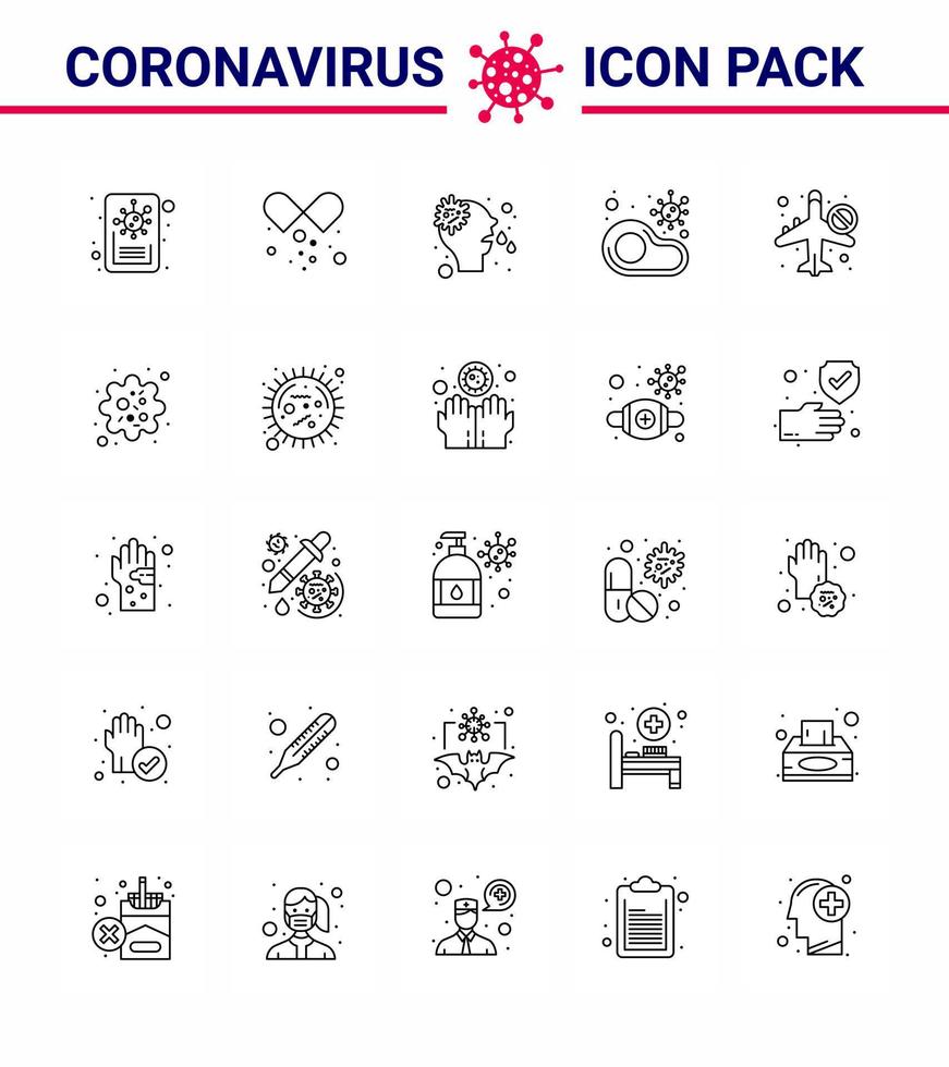 prévention des coronavirus définir des icônes icône de 25 lignes telles que restaurant infrarouge nez pas de nourriture coronavirus viral 2019nov éléments de conception de vecteur de maladie
