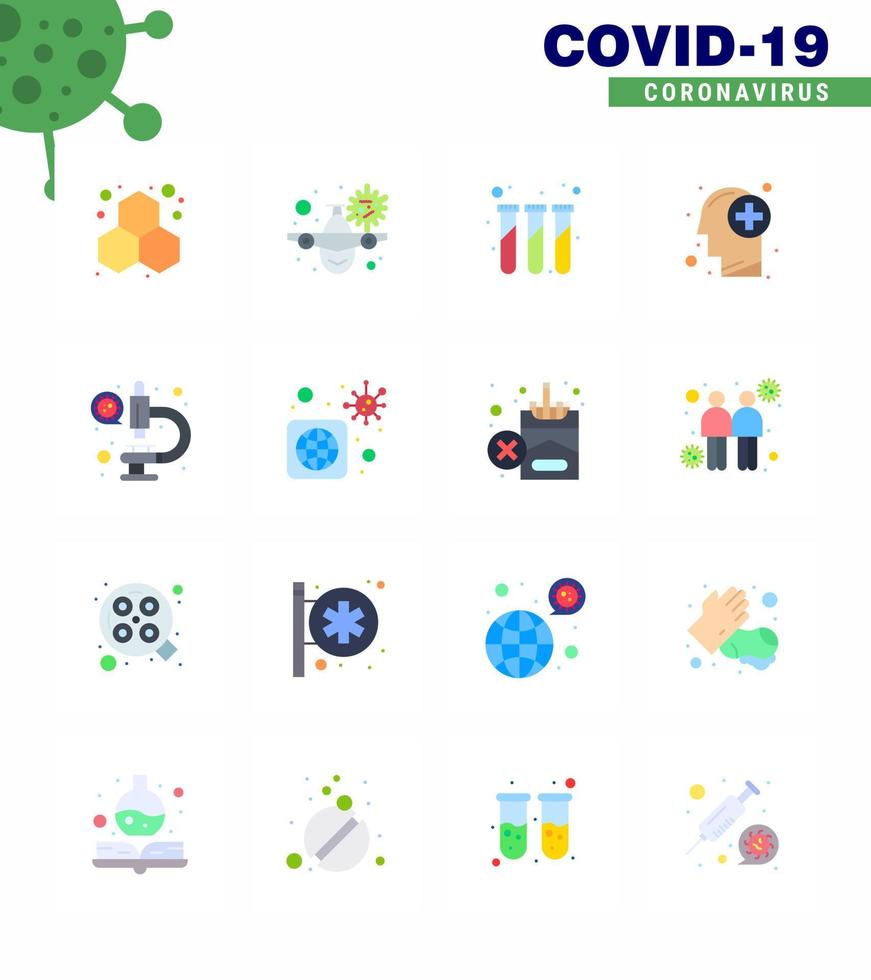 coronavirus 16 icône de couleur plate sur le thème de l'épidémie corona contient des icônes telles que le coronavirus virus médical tubes à essai de soins de santé coronavirus viral 2019nov éléments de conception de vecteur de maladie