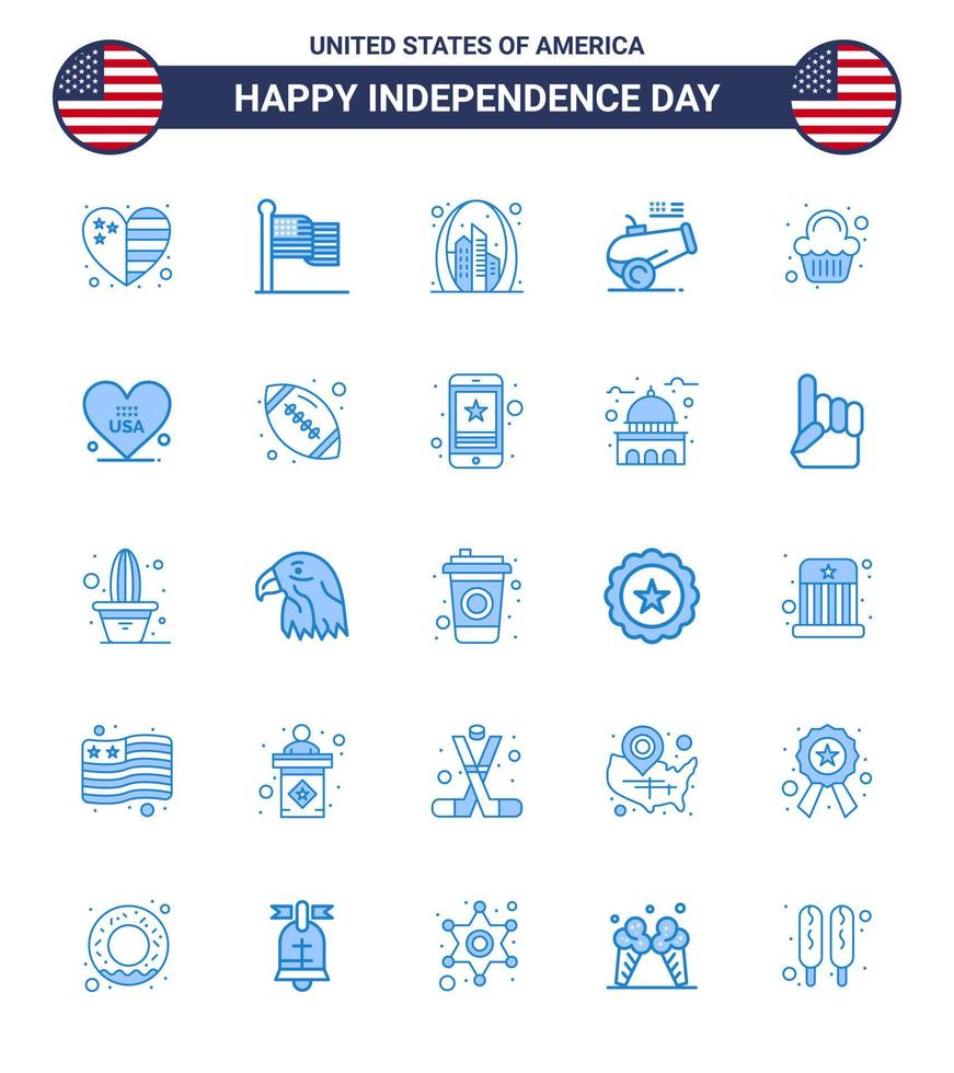 gros pack de 25 usa joyeux jour de l'indépendance usa vector blues et symboles modifiables de gâteau obusier arch cannon usa modifiable usa day vector design elements