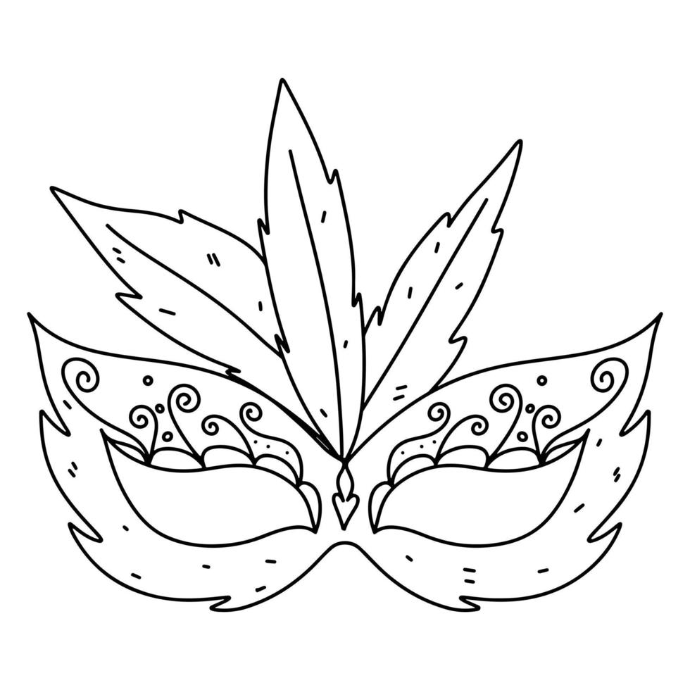 masque de mardi gras dans un style doodle dessiné à la main. élément de carnaval. illustration vectorielle de page à colorier. vecteur
