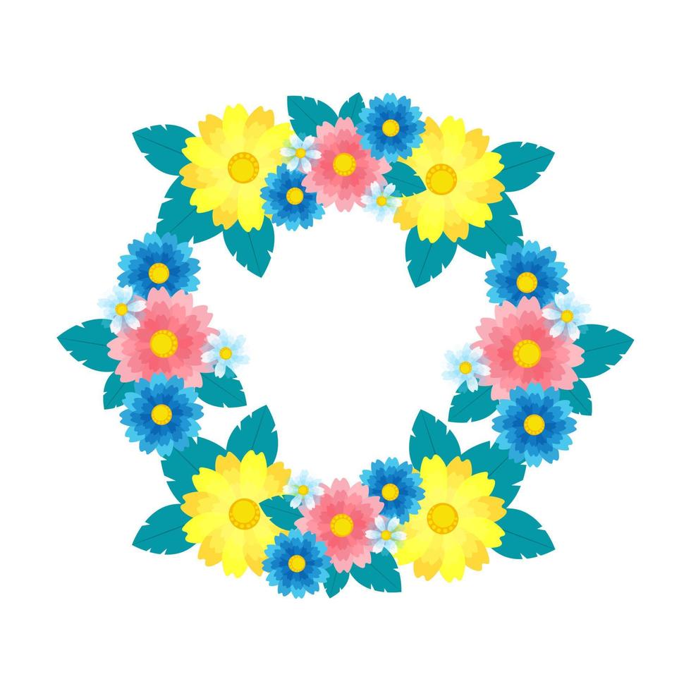 cadre floral orné de fleurs à plat. cadre de couronne de gerbera, modèle de carte de vacances de vecteur