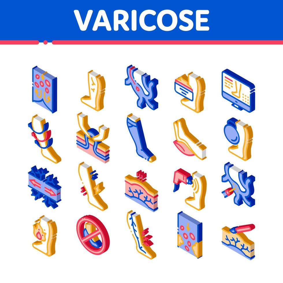 varices, maladie, isométrique, icônes, ensemble, vecteur