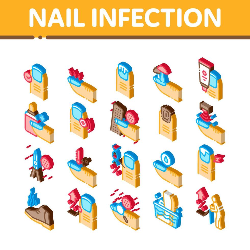 vecteur d'icônes isométriques de maladie d'infection des ongles