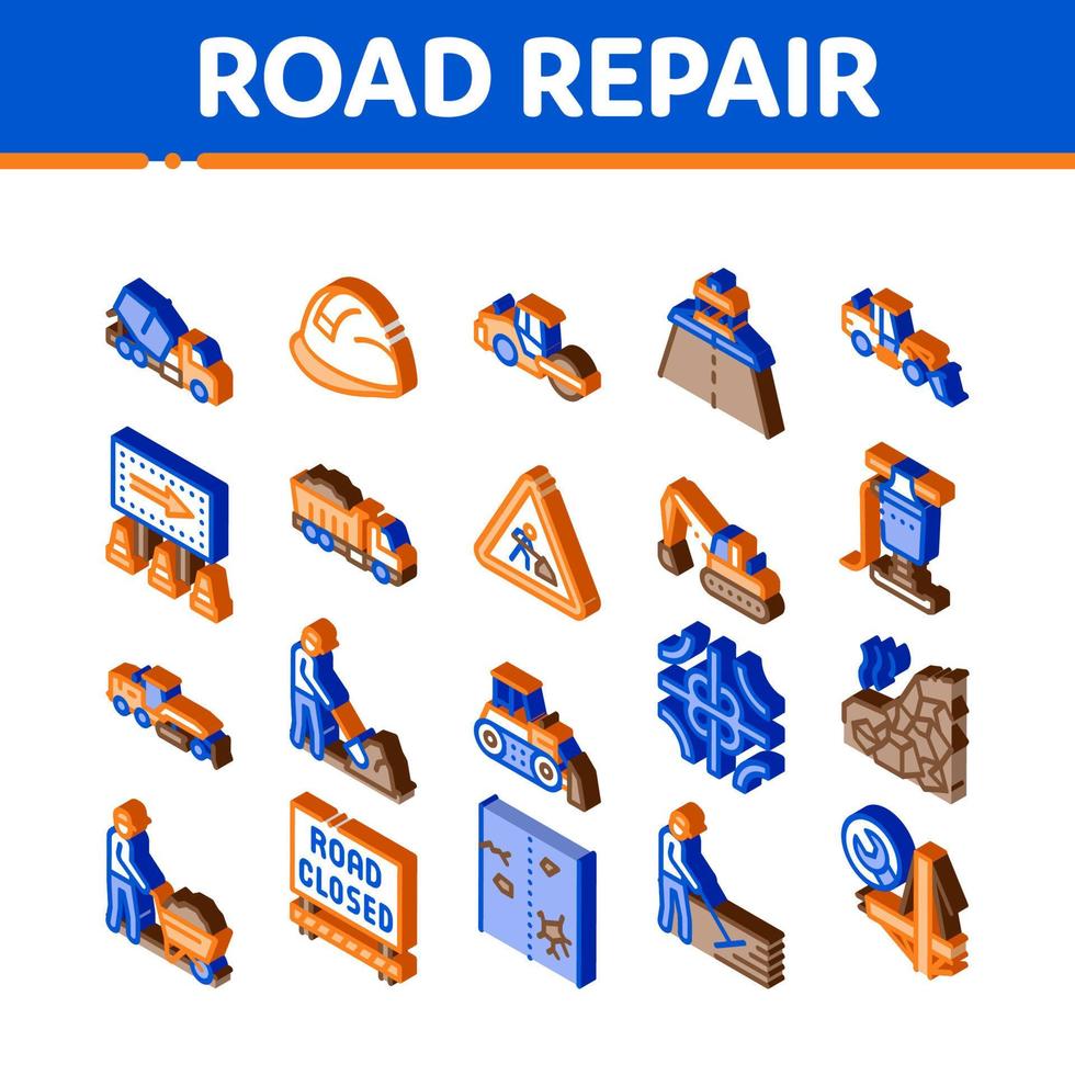 icônes de réparation et de construction de routes définies vecteur