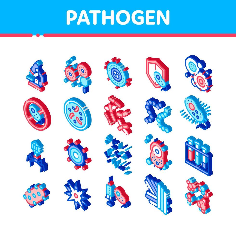 ensemble d'icônes de signe vectoriel isométrique pathogène