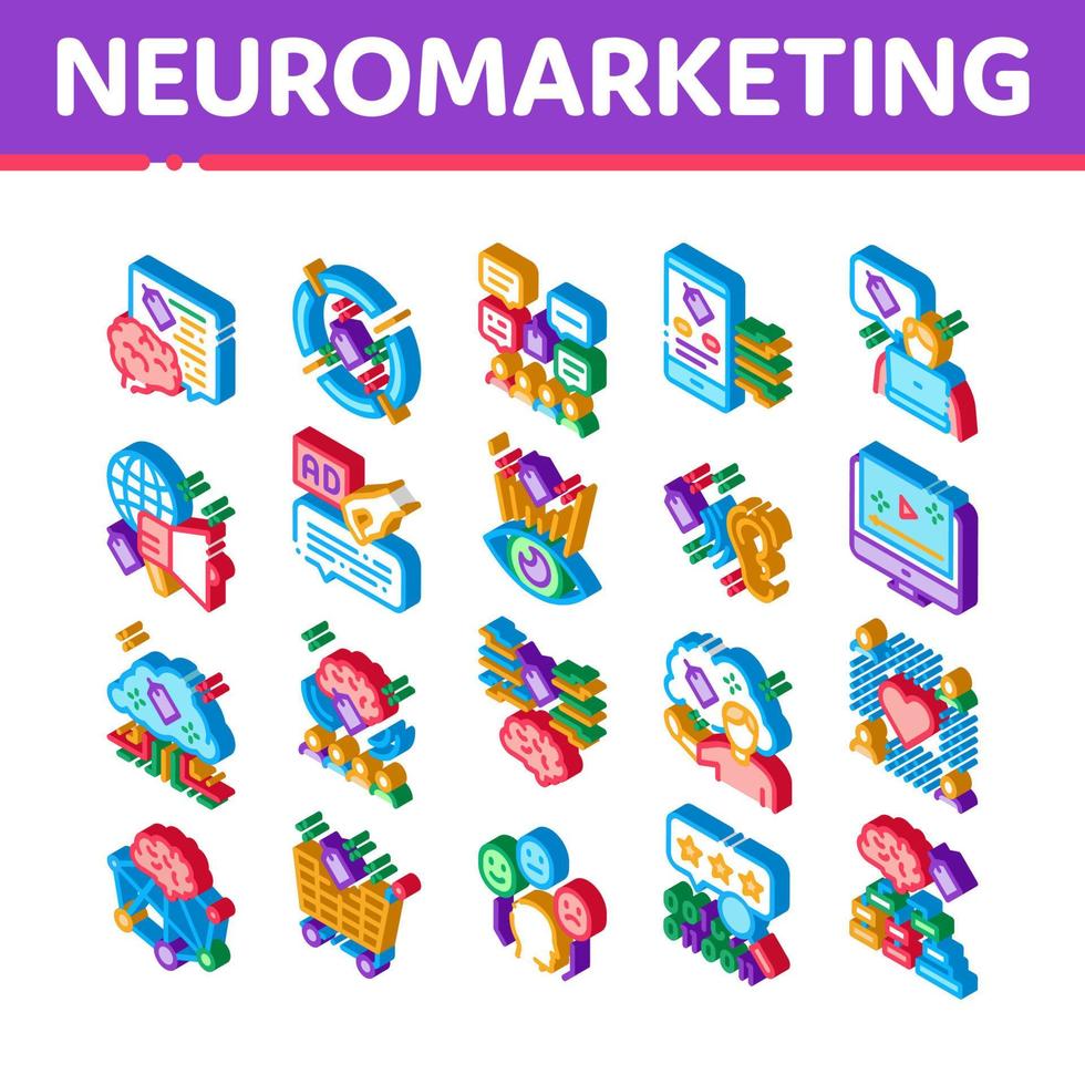 vecteur de jeu d'icônes de stratégie d'entreprise de neuromarketing