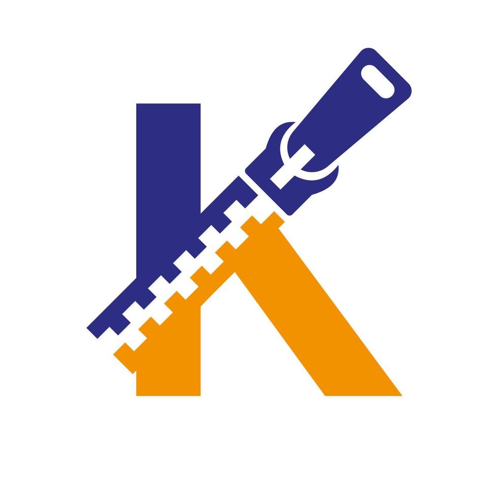 lettre initiale k fermeture éclair logo pour tissu de mode, broderie et symbole textile modèle vectoriel d'identité