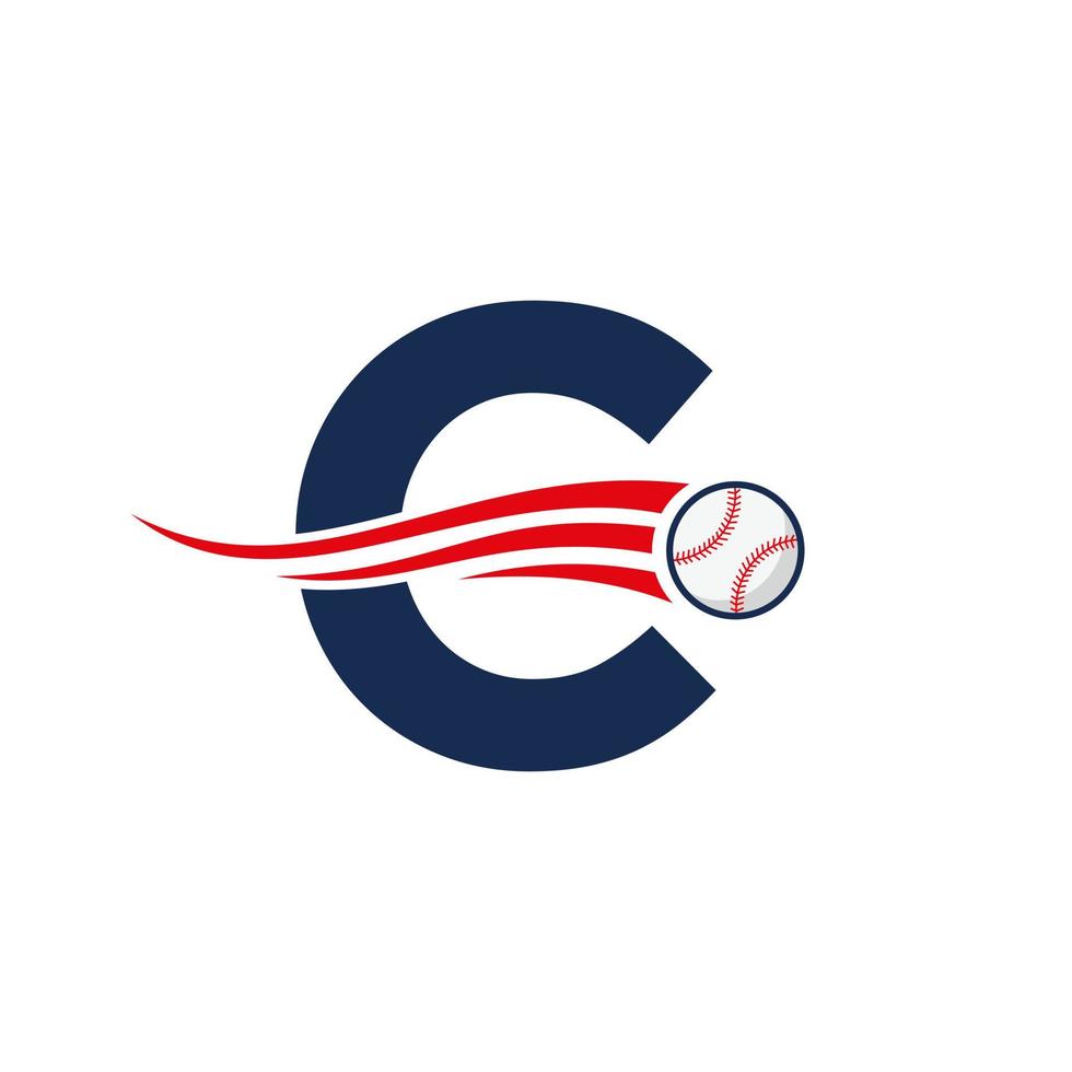 lettre initiale c concept de logo de baseball avec modèle vectoriel d'icône de baseball en mouvement