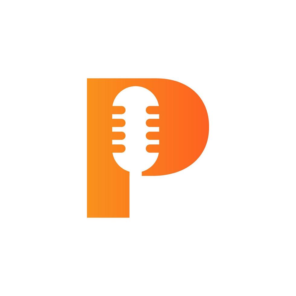 lettre initiale p logo musical. logo de podcast de symbole dj combiné avec un modèle vectoriel d'icône de microphone