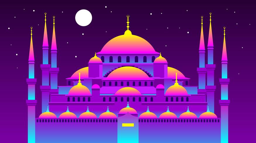 Vaporwave Istanbul bleu mosquée vecteur