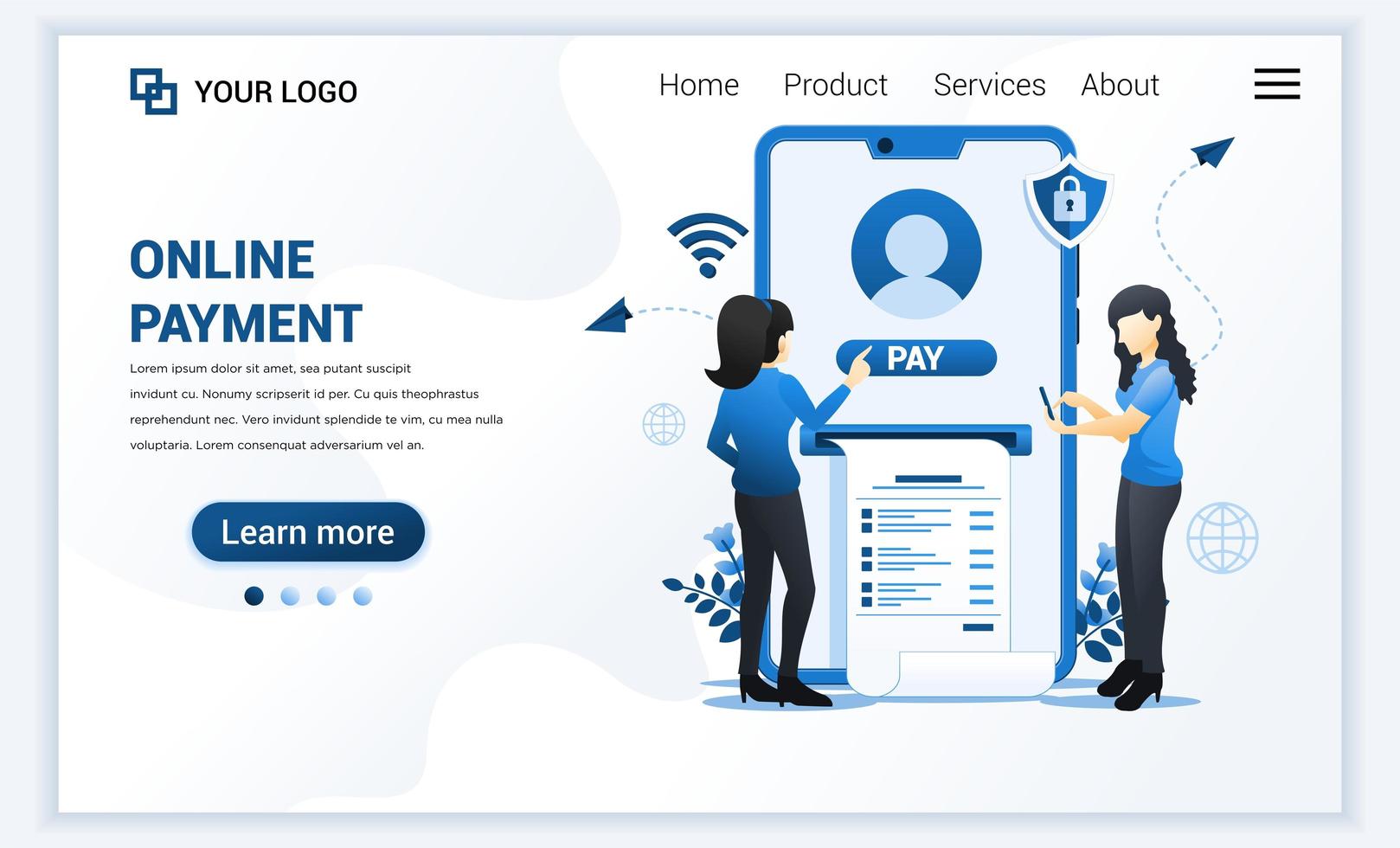 illustration vectorielle du concept de paiement en ligne avec des femmes effectuant une transaction de paiement. conception de modèle de page de destination web plat moderne pour site Web et site Web mobile. style de bande dessinée plat vecteur