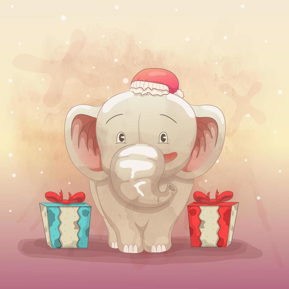 bébé éléphant heureux d'obtenir un cadeau de Noël vecteur