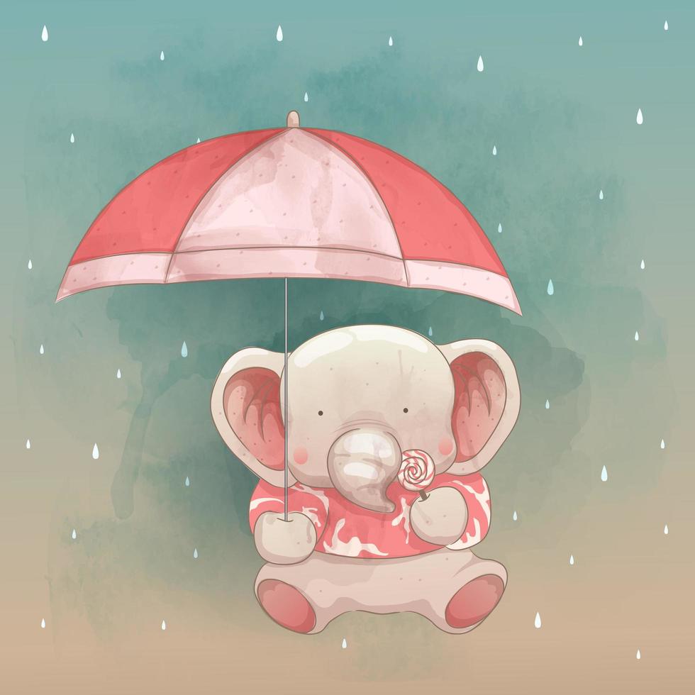 un éléphant mignon et un parapluie vecteur