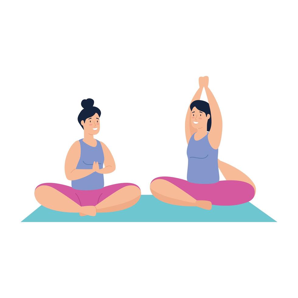 femmes exerçant et faisant du yoga ensemble vecteur