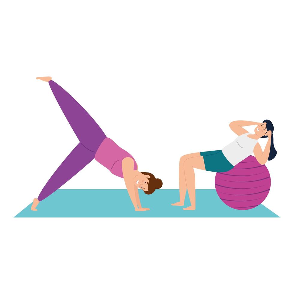 femmes faisant du yoga et du pilates ensemble vecteur