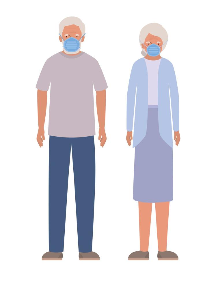 femme âgée et homme avec des masques contre la conception de covid 19 vecteur