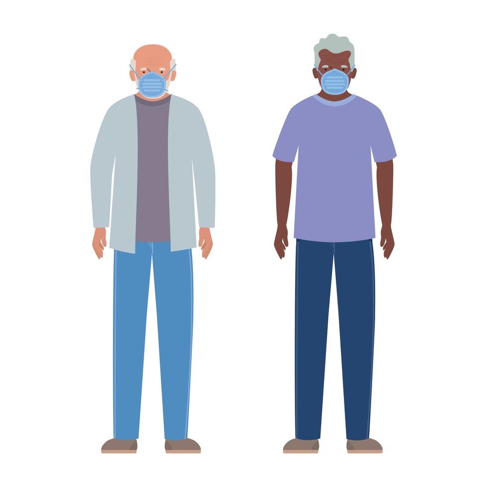 hommes âgés avec des masques contre la conception de covid 19 vecteur