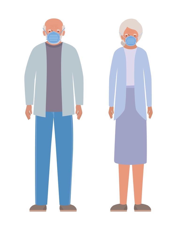 femme âgée et homme avec des masques contre la conception de covid 19 vecteur