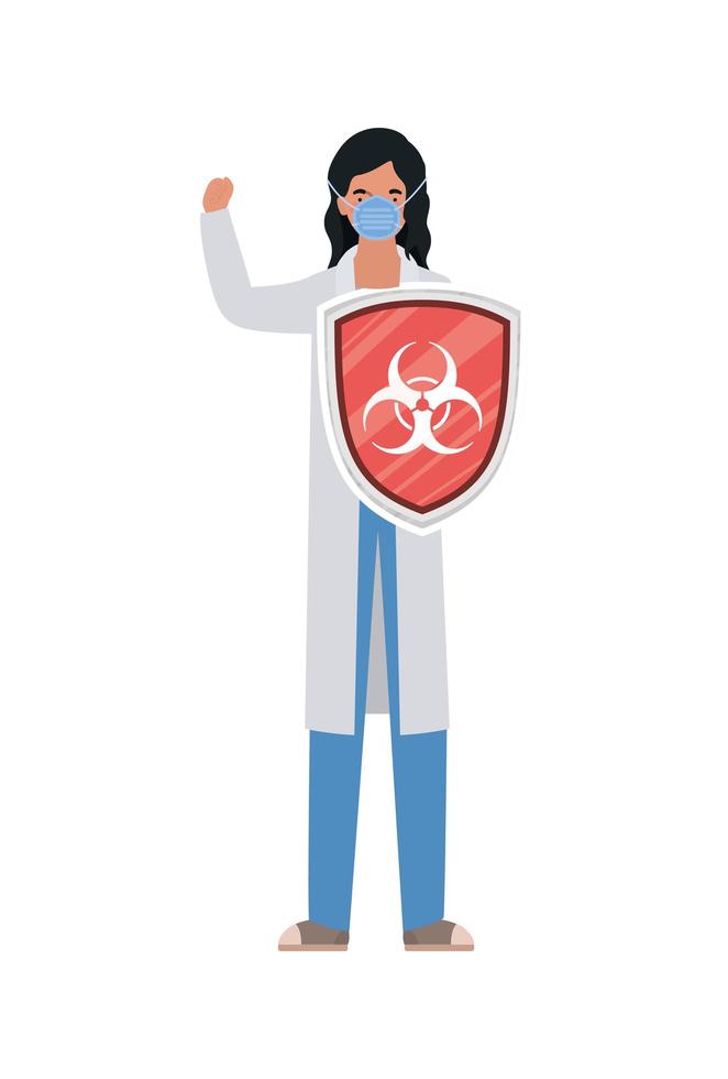 Femme médecin héros avec bouclier contre la conception de vecteur de virus ncov 2019