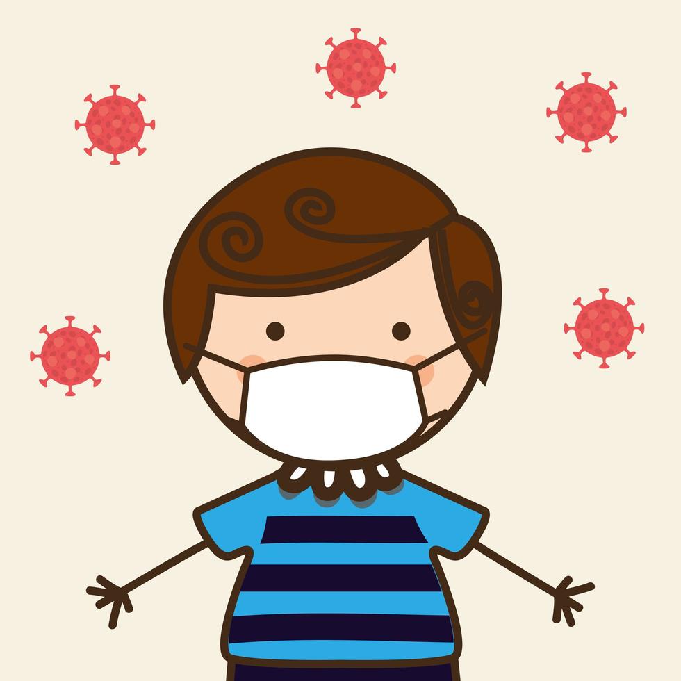 Garçon enfant avec masque contre la conception de vecteur de virus ncov 2019