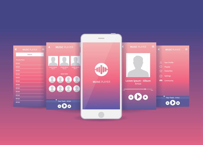 Application mobile Gui Music Player Vector