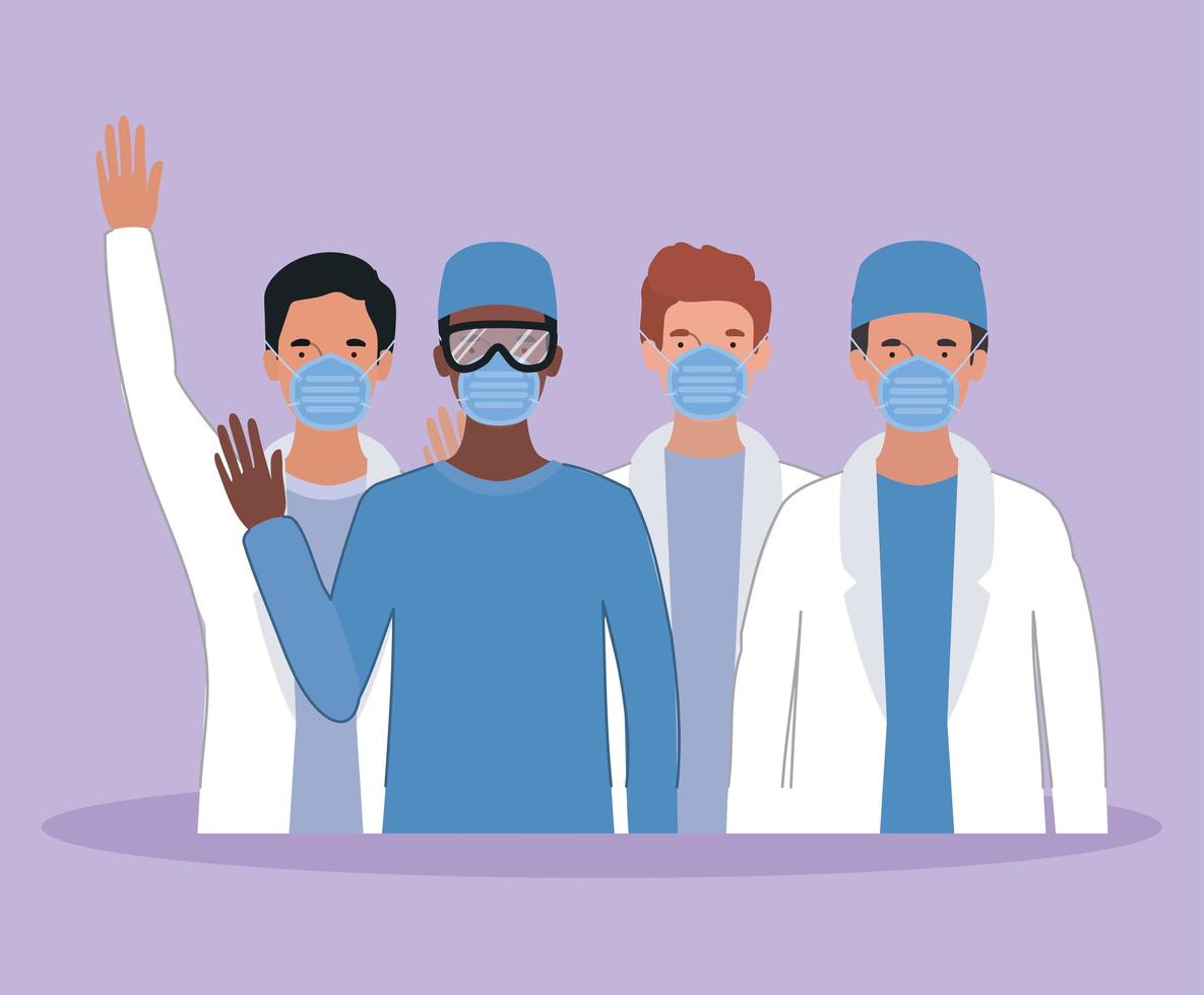 hommes médecins avec des masques contre la conception de vecteur de virus ncov 2019