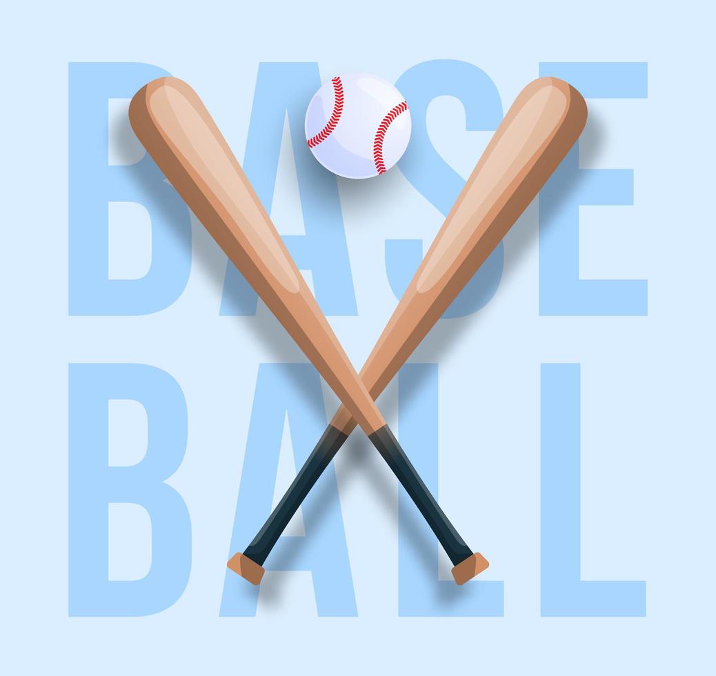 concept de baseball réaliste avec batte de baseball croisée, balle et texte. illustration vectorielle de sport vecteur