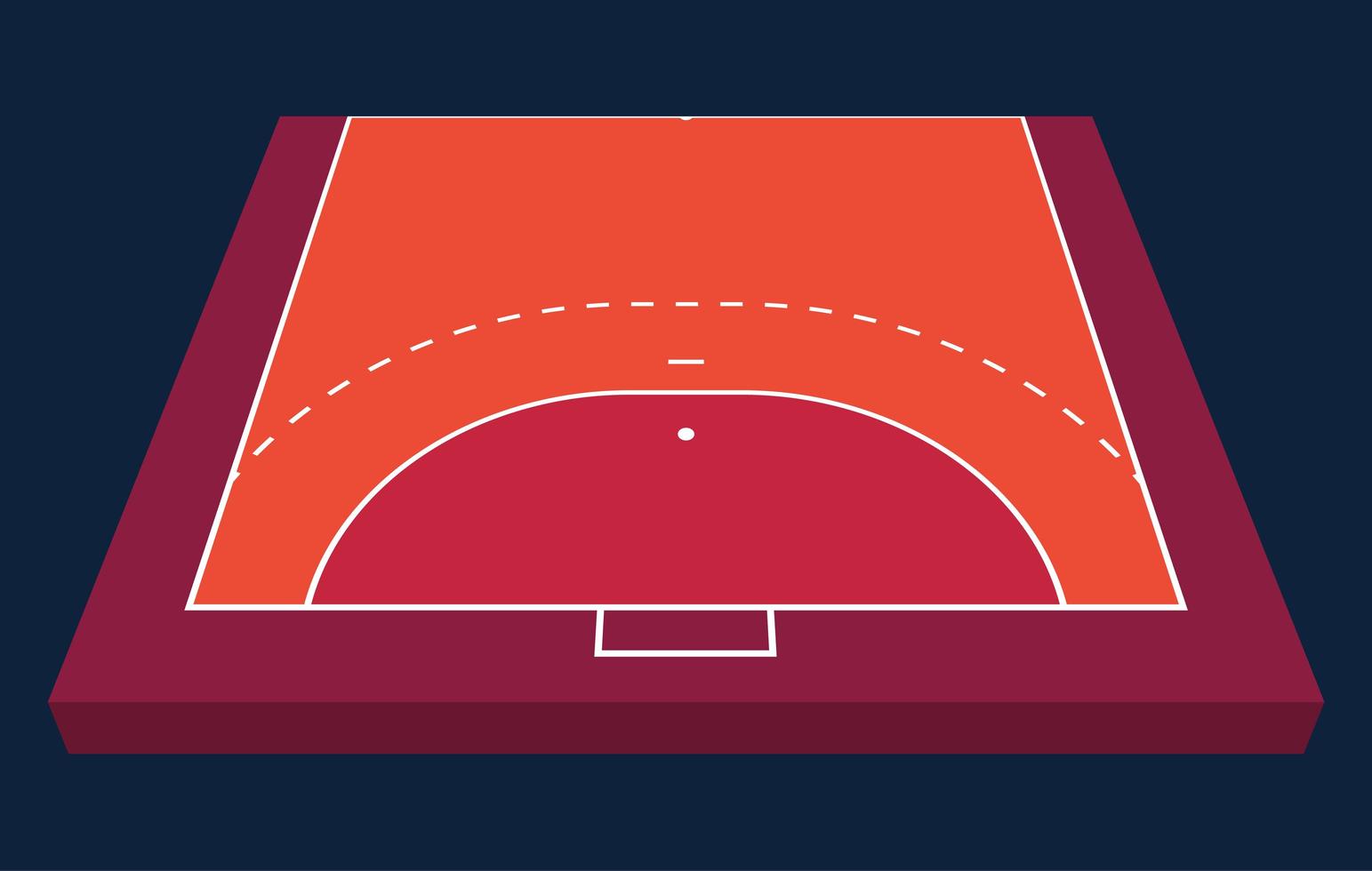 vue en perspective demi-champ pour le handball. contour orange de lignes illustration vectorielle de terrain de handball. vecteur