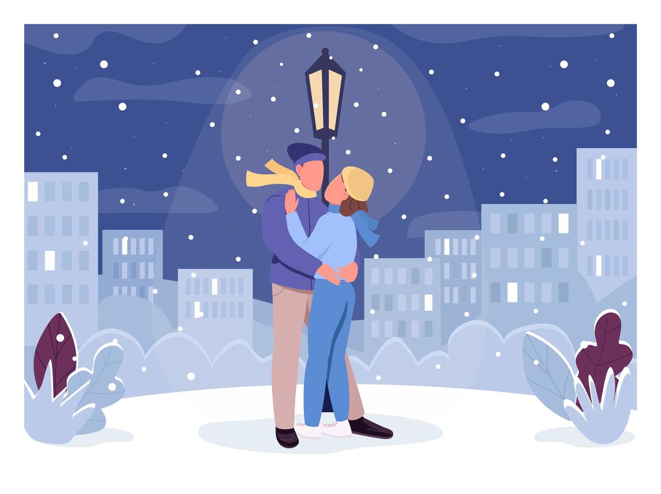 illustration vectorielle de soirée romantique hiver plat couleur vecteur