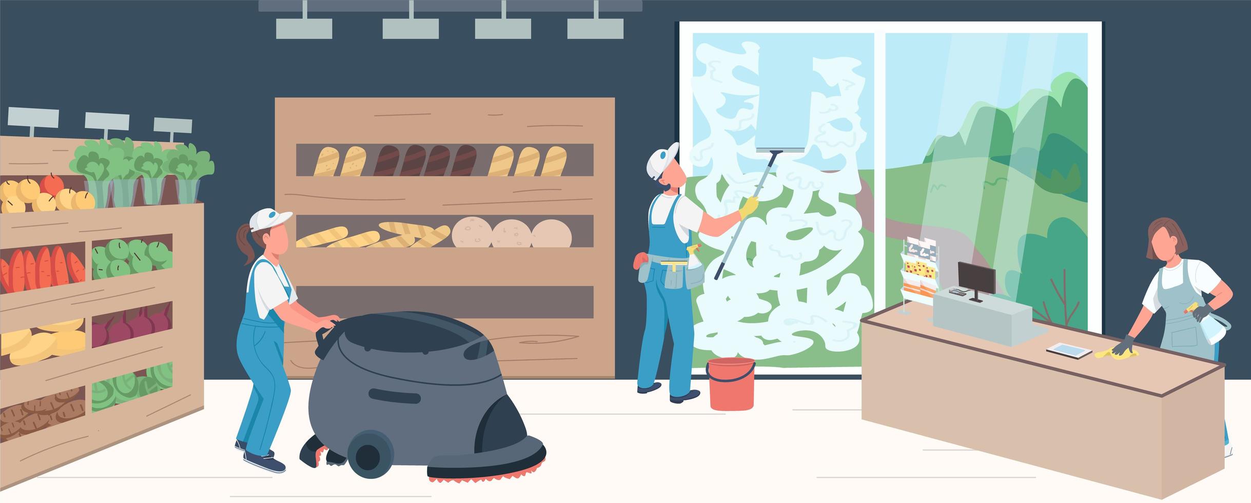 illustration de nettoyage de supermarché vecteur
