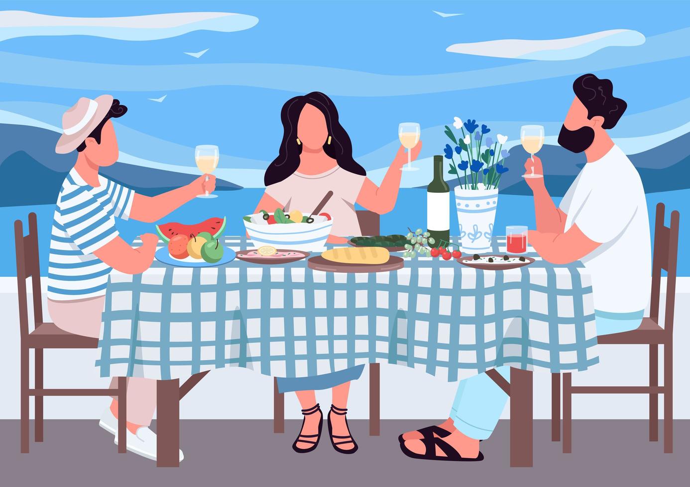 vacances grecques pour illustration vectorielle de couleur plat amis vecteur