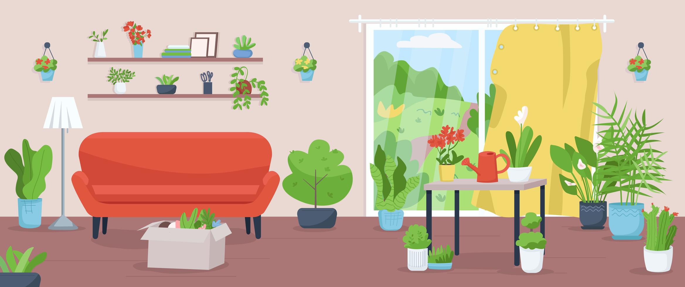 appartement avec illustration vectorielle de plantes plat couleur vecteur