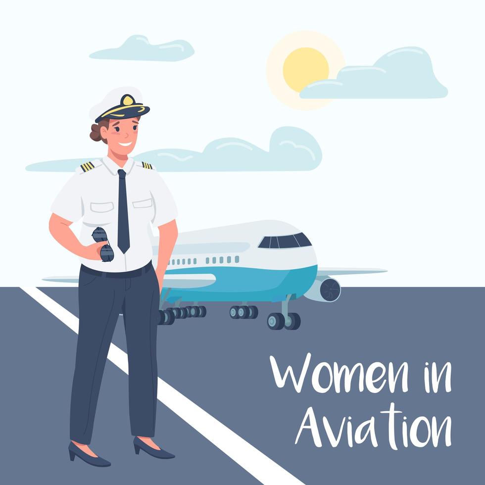maquette de publication de médias sociaux pilote d'avion féminin vecteur