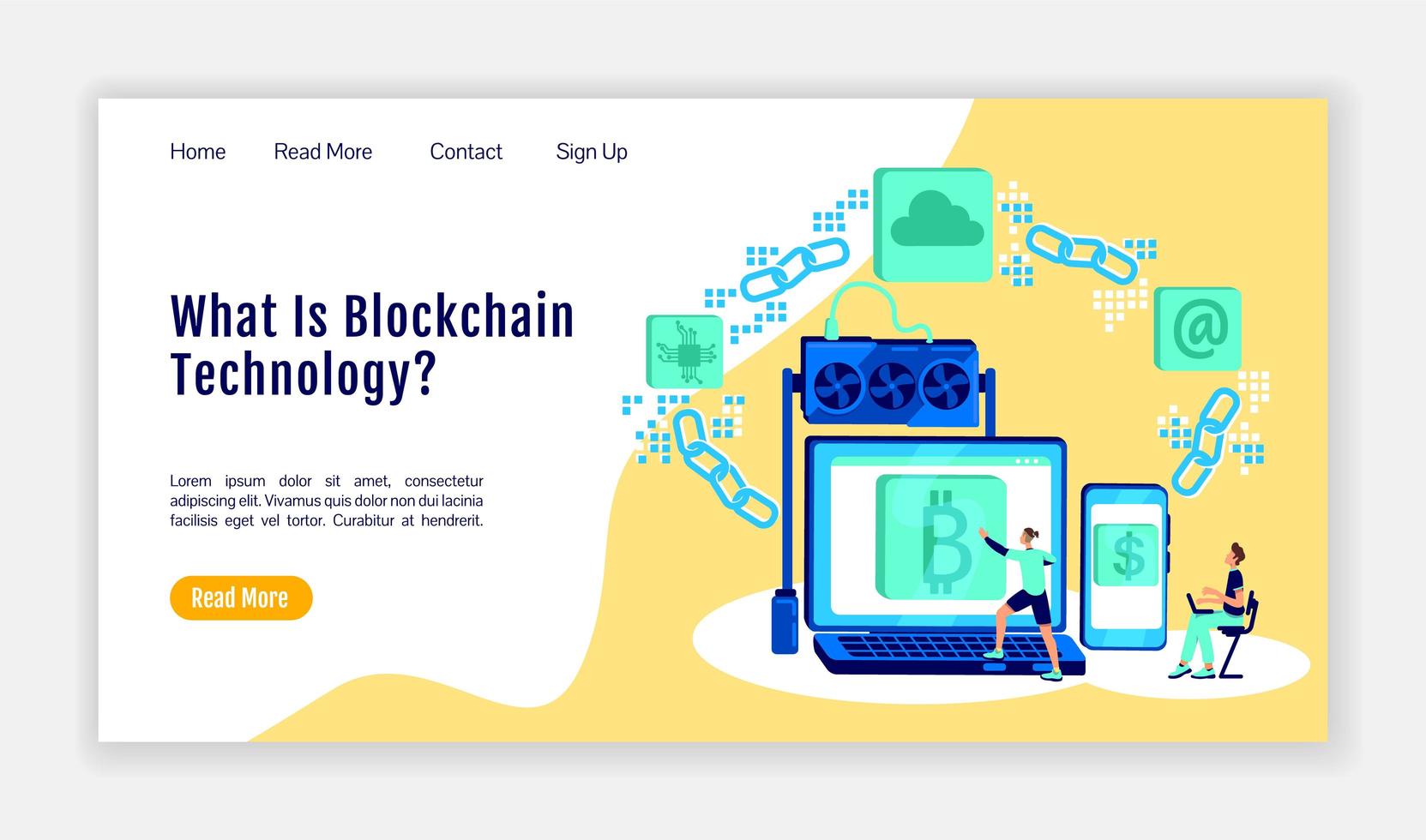 modèle de vecteur de couleur plate page de destination de la technologie blockchain