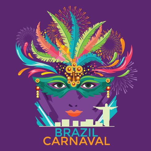 Illustration de l'affiche du festival Rio Carnaval. Défilé de nuit du Brésil Carnaval Party Parade Masquerade vecteur