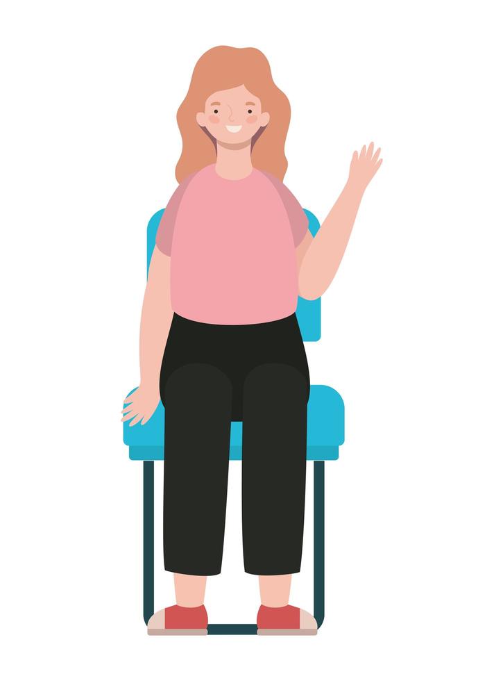dessin animé femme heureuse assis sur la conception de vecteur de siège